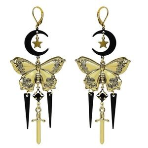 Gold & Black Butterfly Moon Drop Earrings